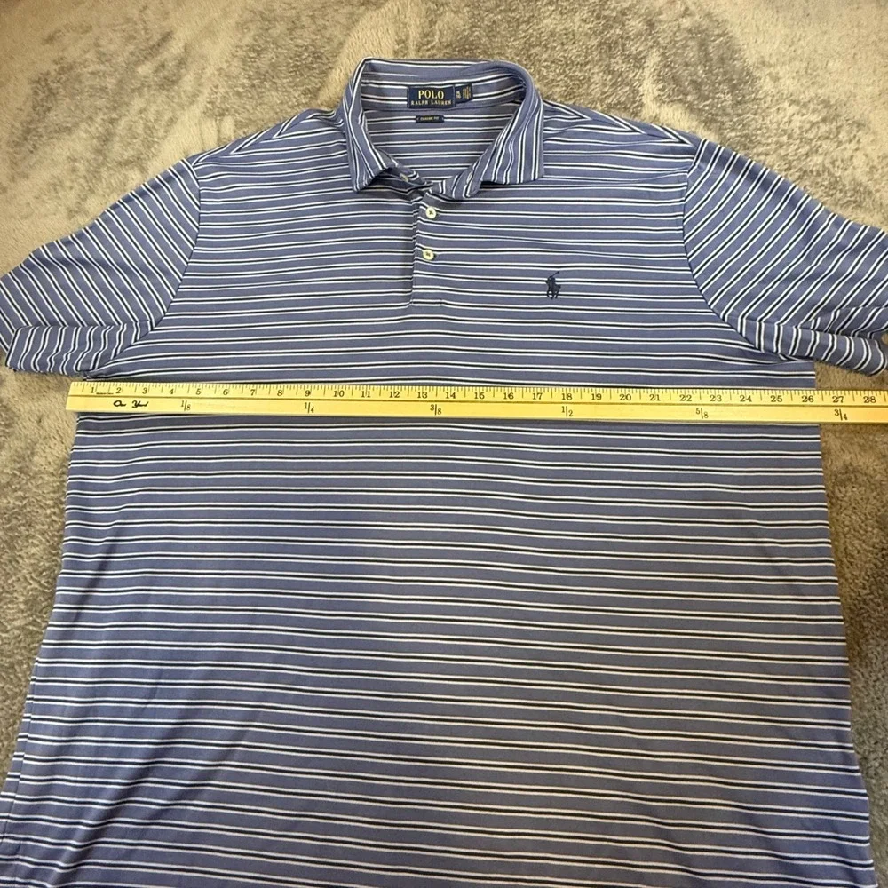 Polo Ralph Lauren Mens XL Classic Fit Blue White Striped Soft‎ Polo Shirt